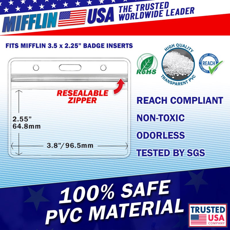 Mifflin-USA Horizontal ID Name Badge Holder (Clear, 3.5x2.25 Inches, 10 Pack), Waterproof and Resealable Plastic Card Holders - Image 2
